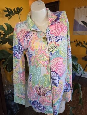 Lilly Pulitzer Roar Of The Seas Zip Up Lightweight Sweater